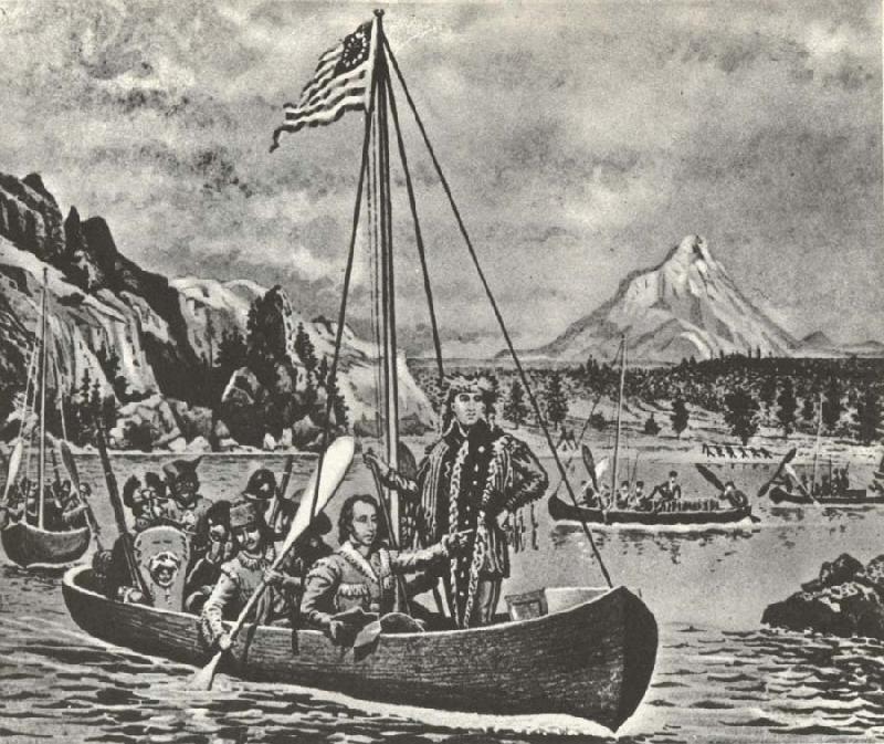 Lewis and Clark in an cannon pa Columbia river anti closed of their fard vasterut tvars over America 1895, unknow artist